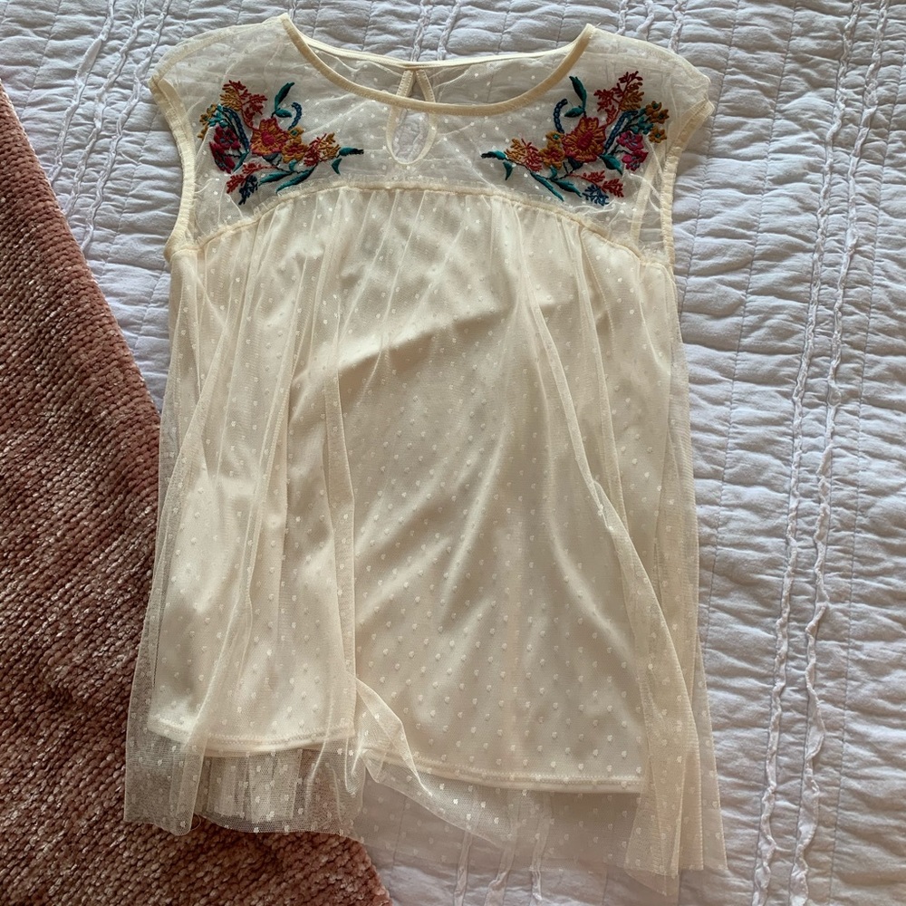 Ivory Top with Embroidered Flowers